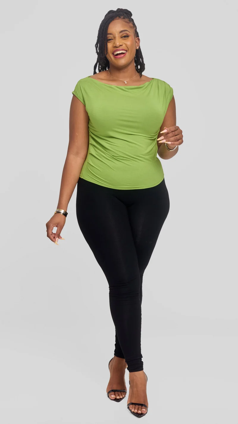 Vivo Side Pleat Top in Jersey - Lime Green