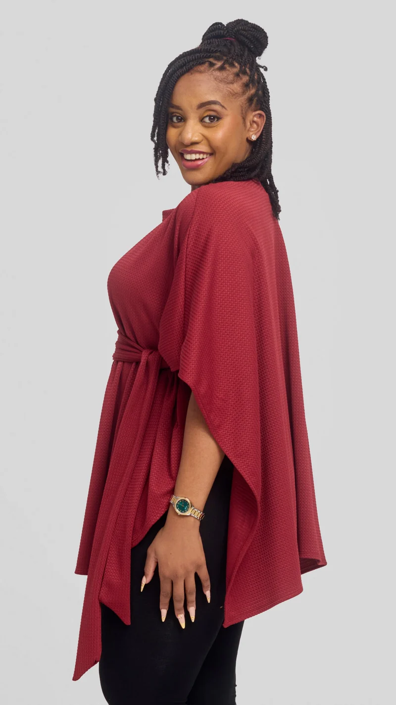 Vivo Cape Poncho in Stretch Rib - Maroon