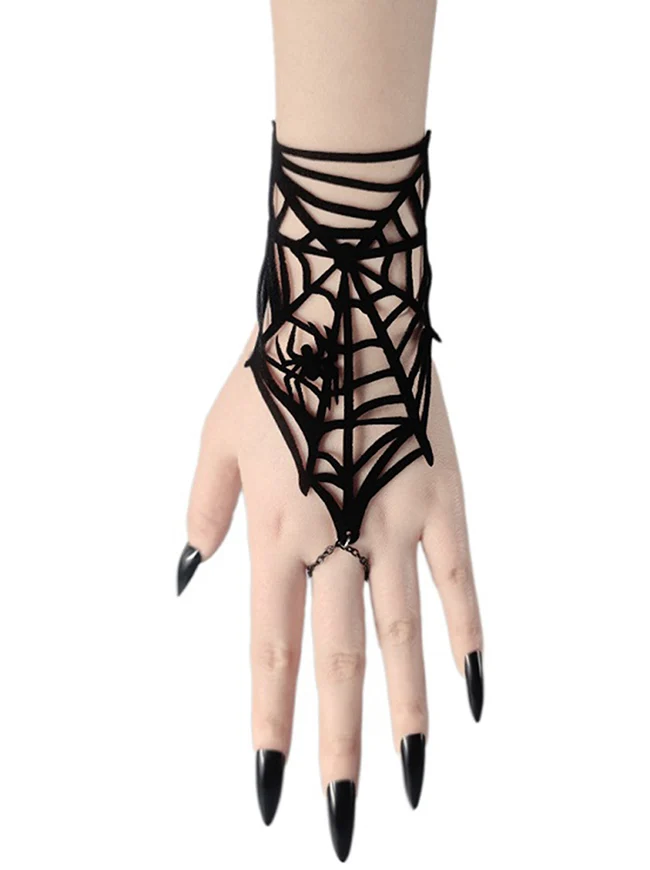 Gothic-Punk-Handgeschirr aus Spinnennetz-Spitze für Damen mit Fingerkette