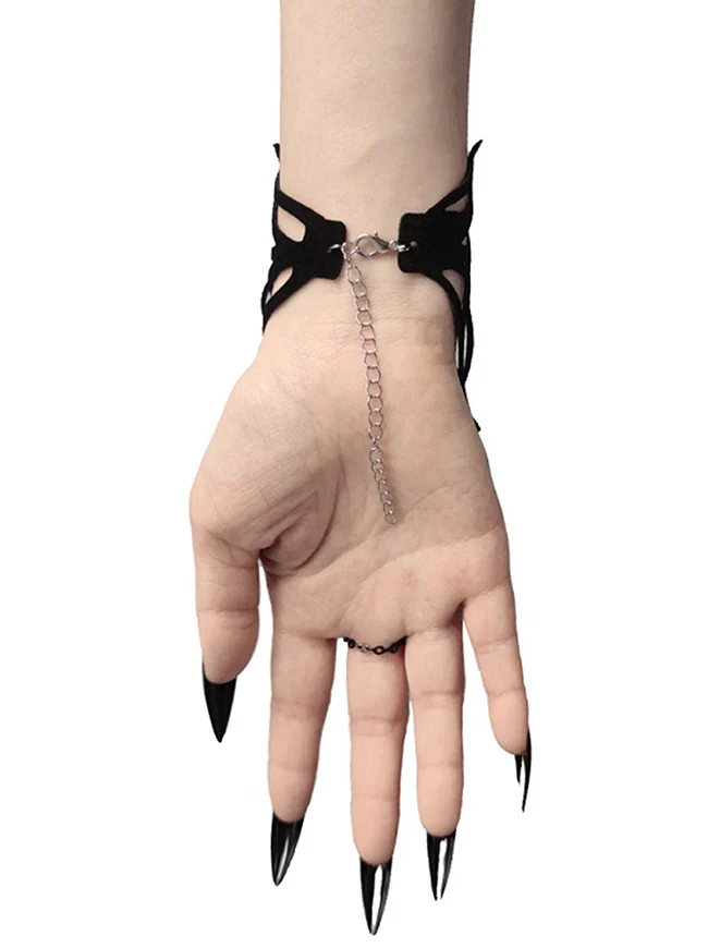 Gothic-Punk-Handgeschirr aus Spinnennetz-Spitze für Damen mit Fingerkette