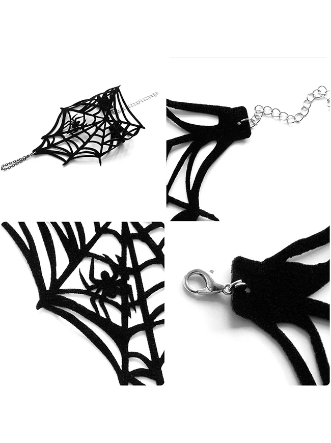 Gothic-Punk-Handgeschirr aus Spinnennetz-Spitze für Damen mit Fingerkette