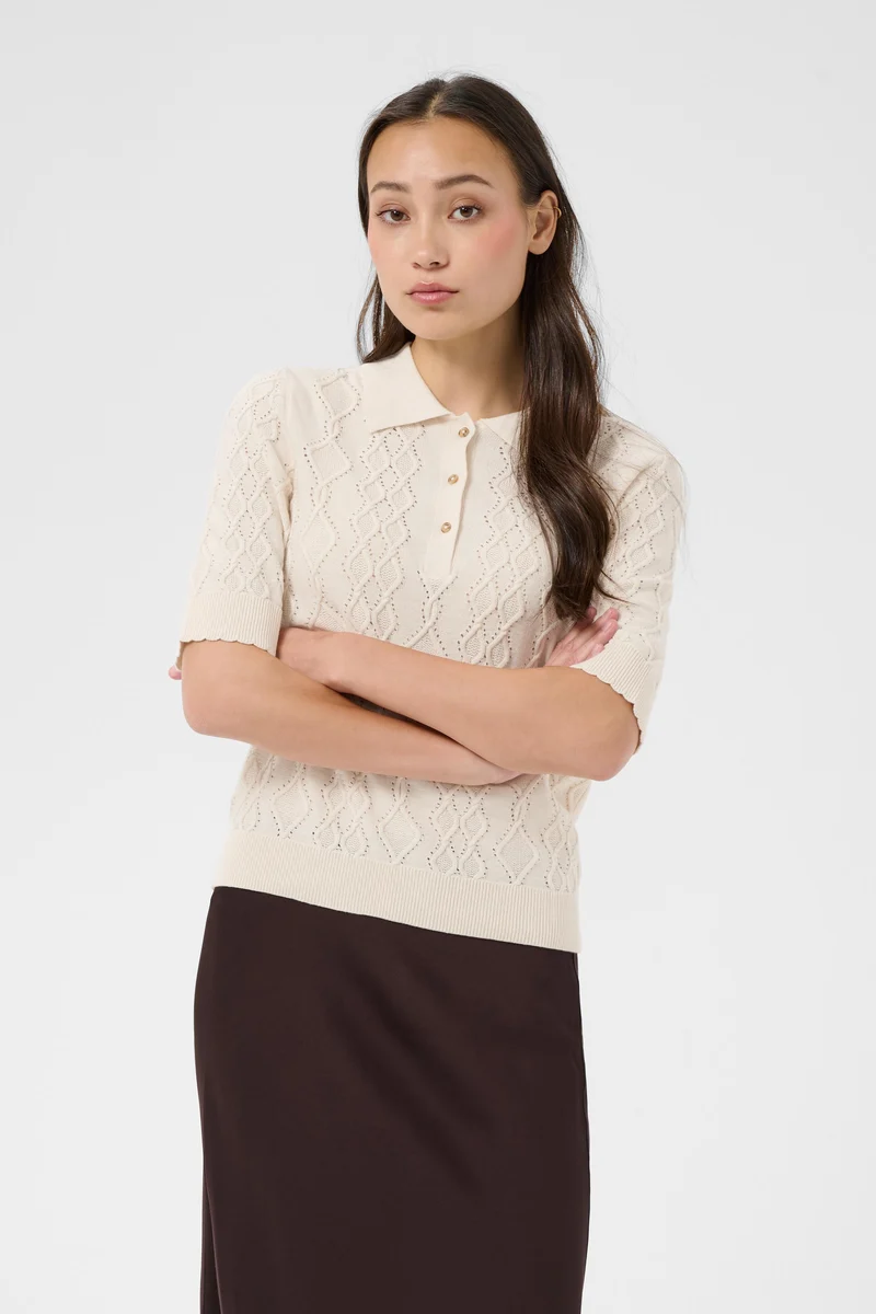 Tricot à col polo ajouré Cinia