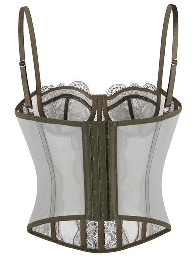Y2K-Bustier-Korsett-Top aus Spitze und Mesh mit Spaghettiträgern