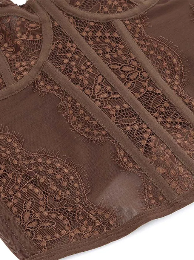 Y2K-Bustier-Korsett-Top aus Spitze und Mesh mit Spaghettiträgern
