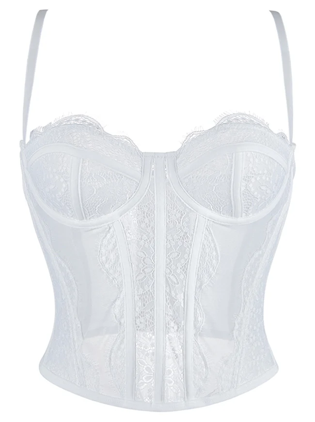 Y2K-Bustier-Korsett-Top aus Spitze und Mesh mit Spaghettiträgern