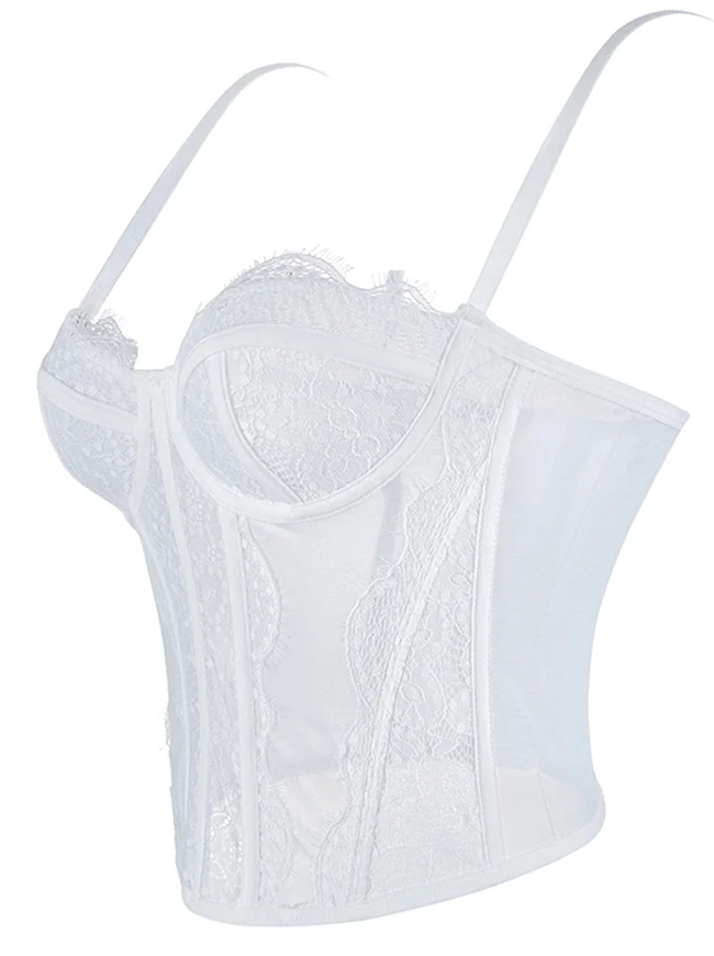 Y2K-Bustier-Korsett-Top aus Spitze und Mesh mit Spaghettiträgern
