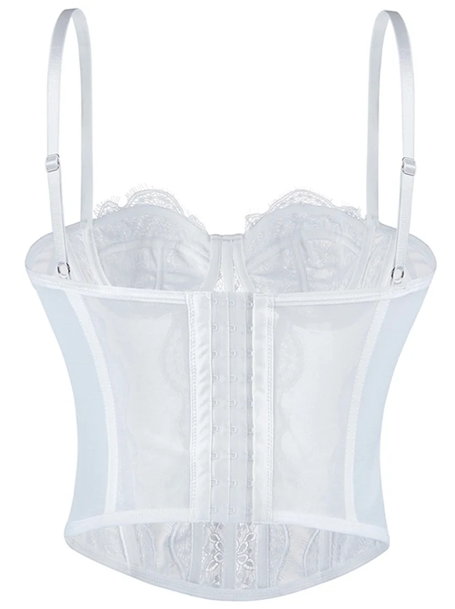 Y2K-Bustier-Korsett-Top aus Spitze und Mesh mit Spaghettiträgern