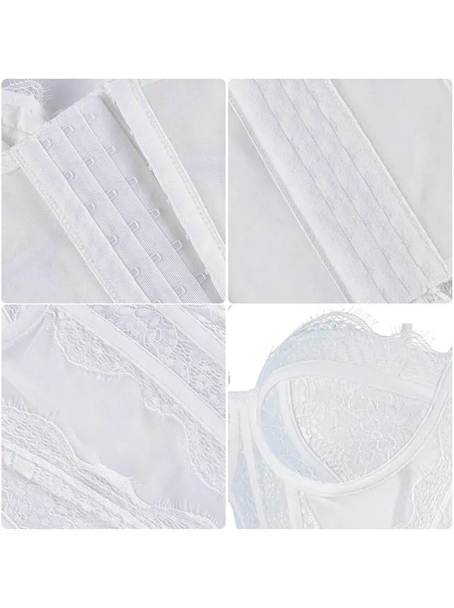 Y2K-Bustier-Korsett-Top aus Spitze und Mesh mit Spaghettiträgern