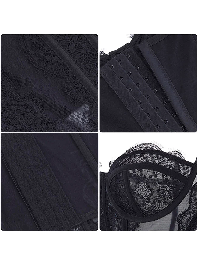 Y2K-Bustier-Korsett-Top aus Spitze und Mesh mit Spaghettiträgern