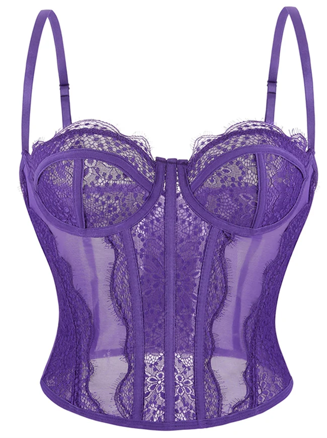 Y2K-Bustier-Korsett-Top aus Spitze und Mesh mit Spaghettiträgern