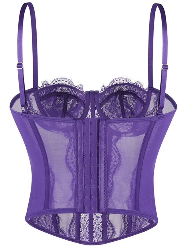 Y2K-Bustier-Korsett-Top aus Spitze und Mesh mit Spaghettiträgern