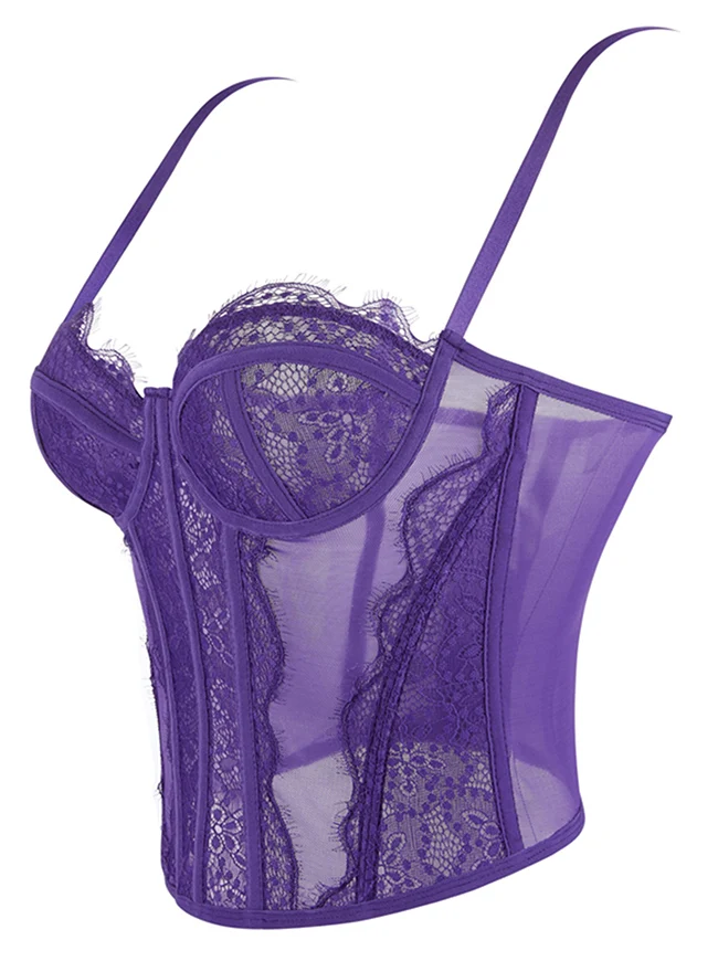 Y2K-Bustier-Korsett-Top aus Spitze und Mesh mit Spaghettiträgern