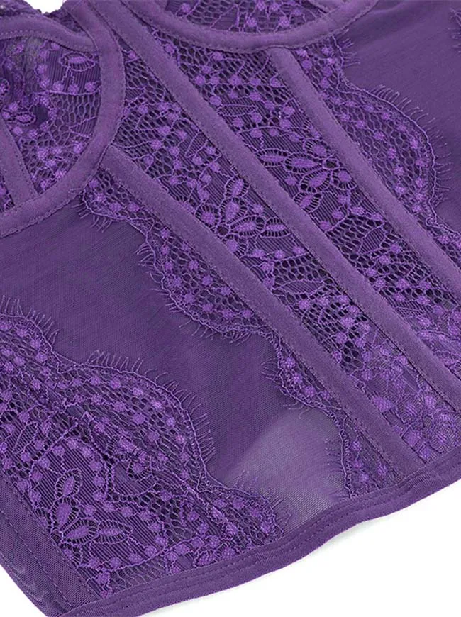 Y2K-Bustier-Korsett-Top aus Spitze und Mesh mit Spaghettiträgern