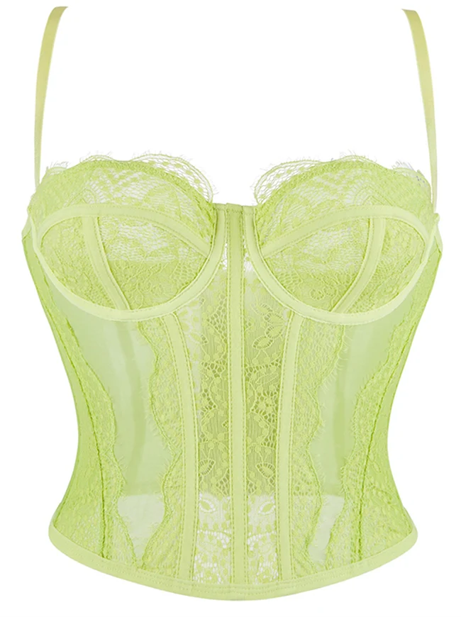 Y2K-Bustier-Korsett-Top aus Spitze und Mesh mit Spaghettiträgern