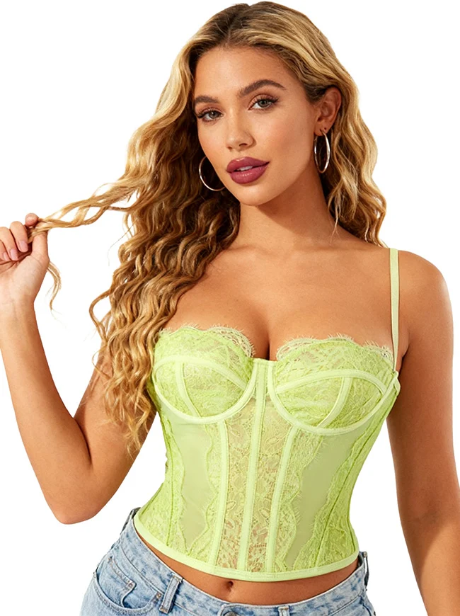 Y2K-Bustier-Korsett-Top aus Spitze und Mesh mit Spaghettiträgern