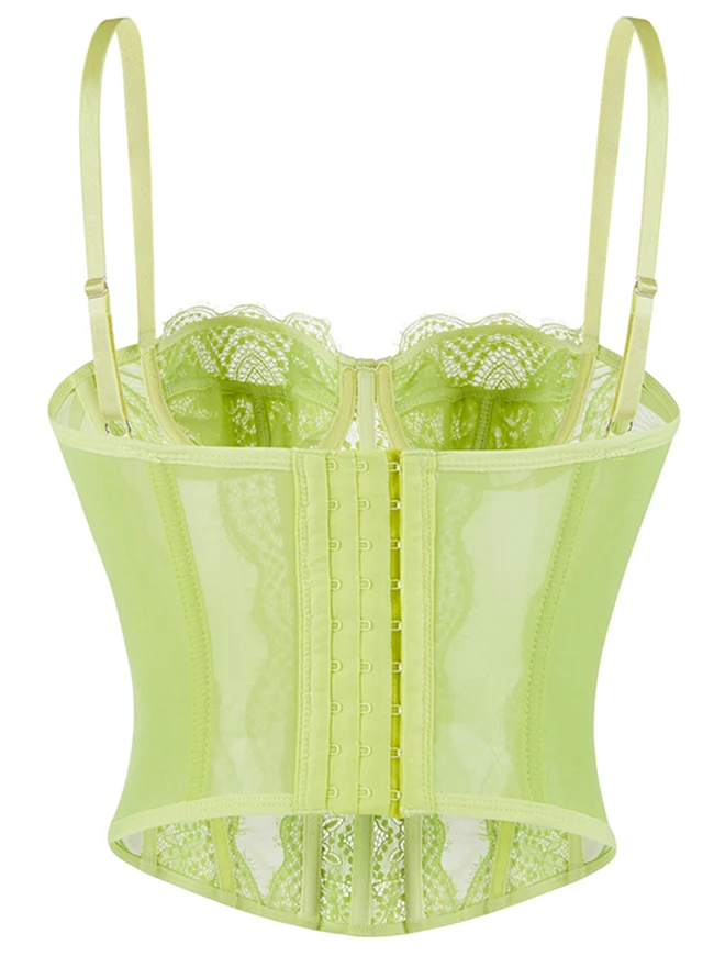 Y2K-Bustier-Korsett-Top aus Spitze und Mesh mit Spaghettiträgern