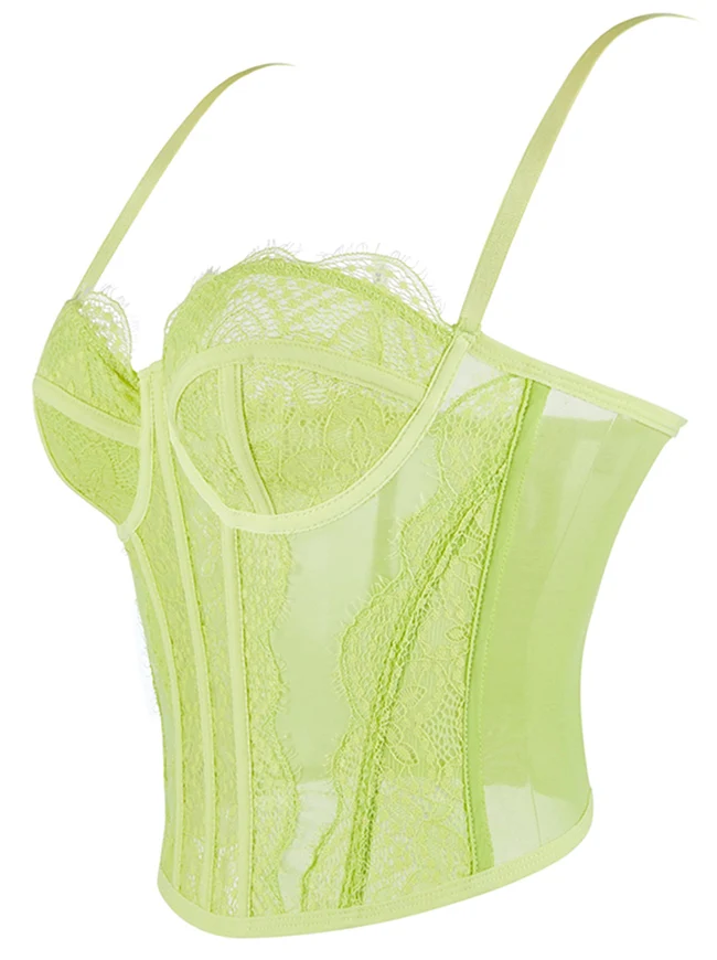 Y2K-Bustier-Korsett-Top aus Spitze und Mesh mit Spaghettiträgern