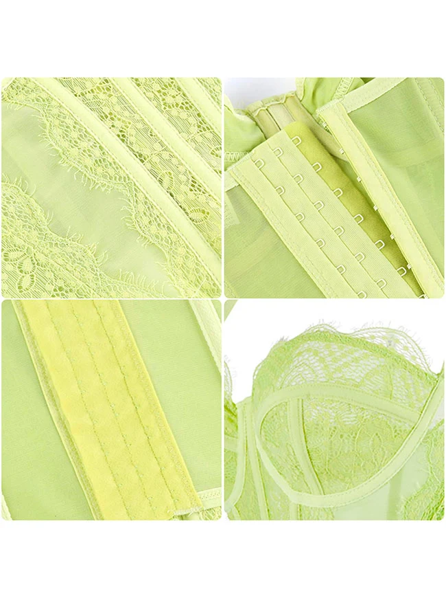 Y2K-Bustier-Korsett-Top aus Spitze und Mesh mit Spaghettiträgern