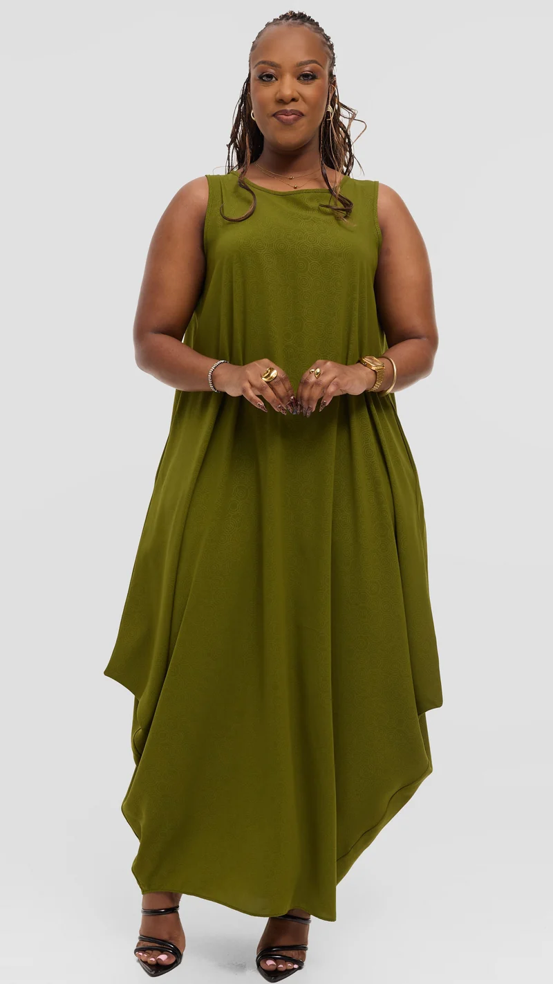 Vivo Seli Maxi Dress in Crepe - Olive Spiral