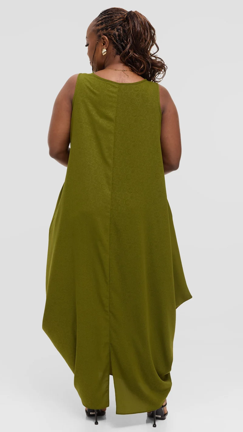 Vivo Seli Maxi Dress in Crepe - Olive Spiral