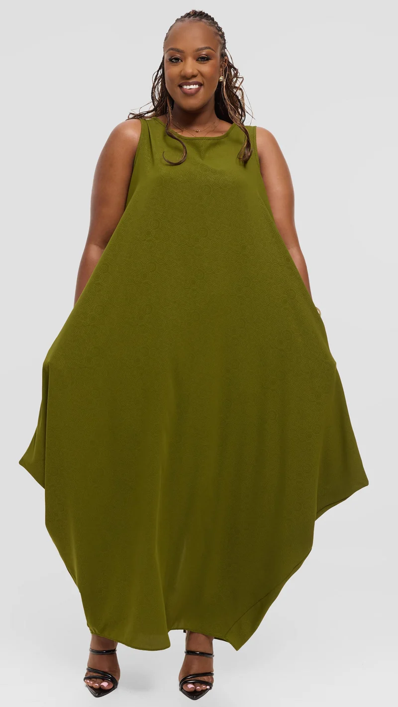 Vivo Seli Maxi Dress in Crepe - Olive Spiral