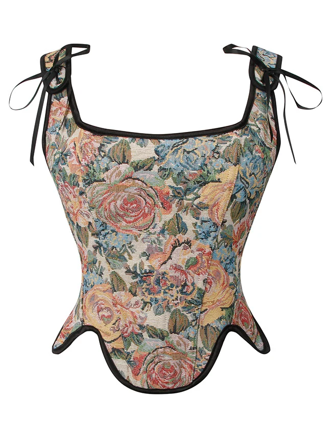 Renaissance Vintage Blumen Korsettweste mit Schnürung und Reißverschluss