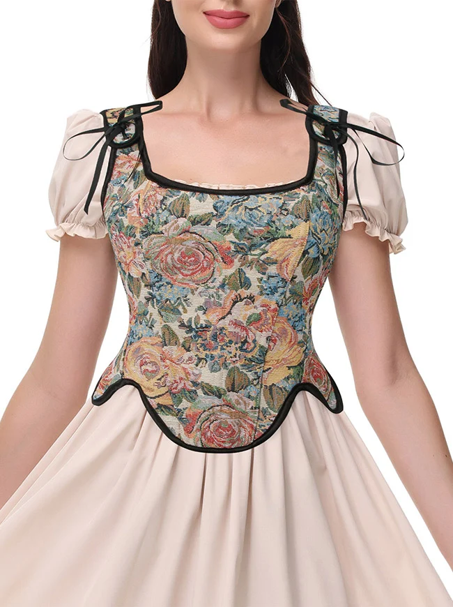 Renaissance Vintage Blumen Korsettweste mit Schnürung und Reißverschluss