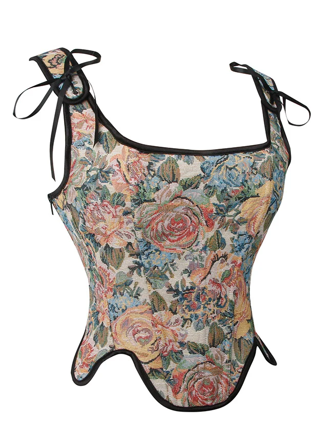 Renaissance Vintage Blumen Korsettweste mit Schnürung und Reißverschluss