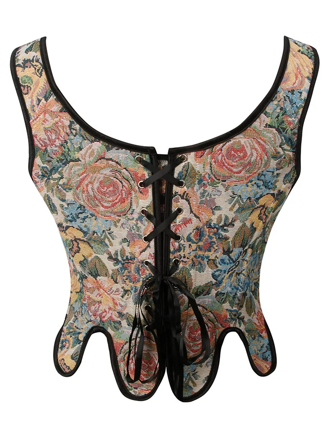 Renaissance Vintage Blumen Korsettweste mit Schnürung und Reißverschluss