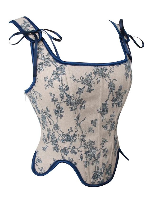 Renaissance Vintage Blumen Korsettweste mit Schnürung und Reißverschluss