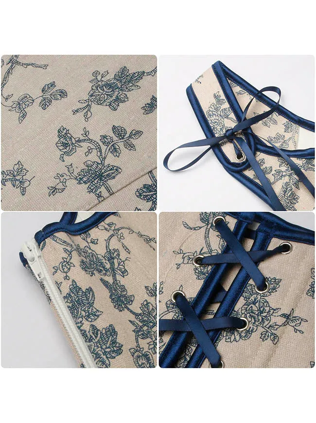 Renaissance Vintage Blumen Korsettweste mit Schnürung und Reißverschluss