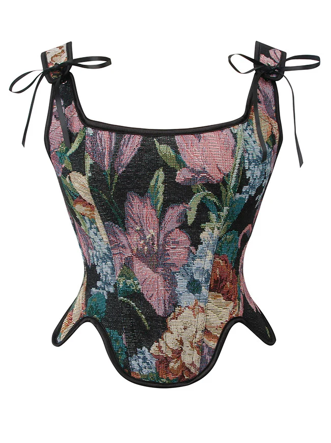 Renaissance Vintage Blumen Korsettweste mit Schnürung und Reißverschluss