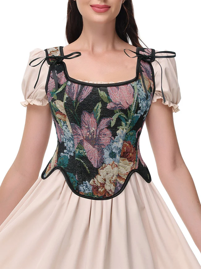 Renaissance Vintage Blumen Korsettweste mit Schnürung und Reißverschluss