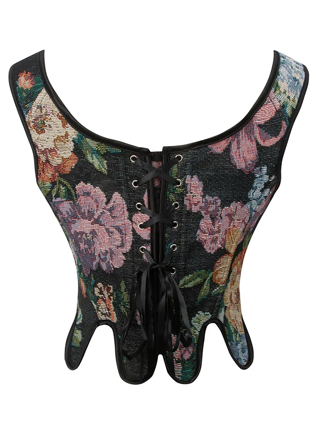 Renaissance Vintage Blumen Korsettweste mit Schnürung und Reißverschluss