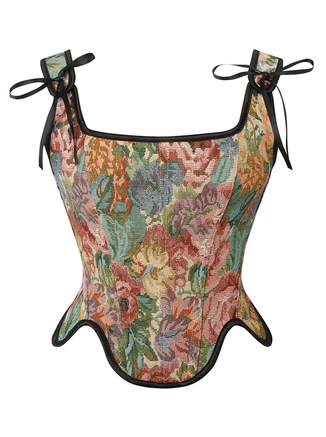 Renaissance Vintage Blumen Korsettweste mit Schnürung und Reißverschluss