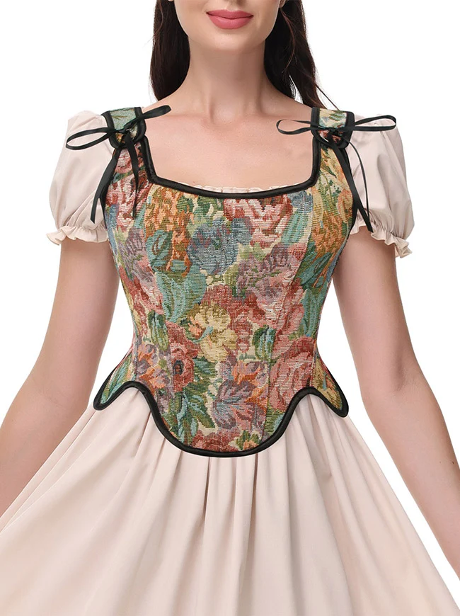 Renaissance Vintage Blumen Korsettweste mit Schnürung und Reißverschluss
