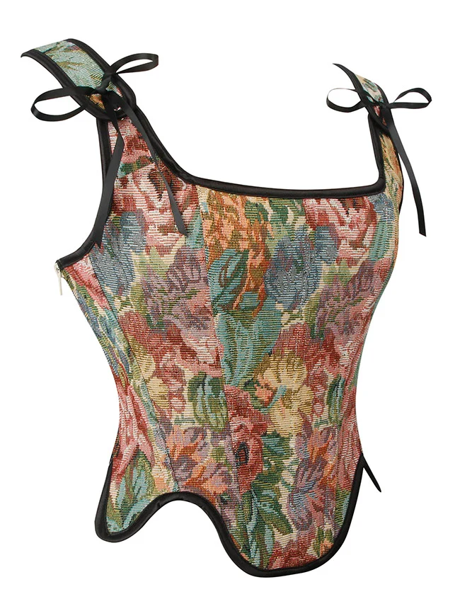 Renaissance Vintage Blumen Korsettweste mit Schnürung und Reißverschluss