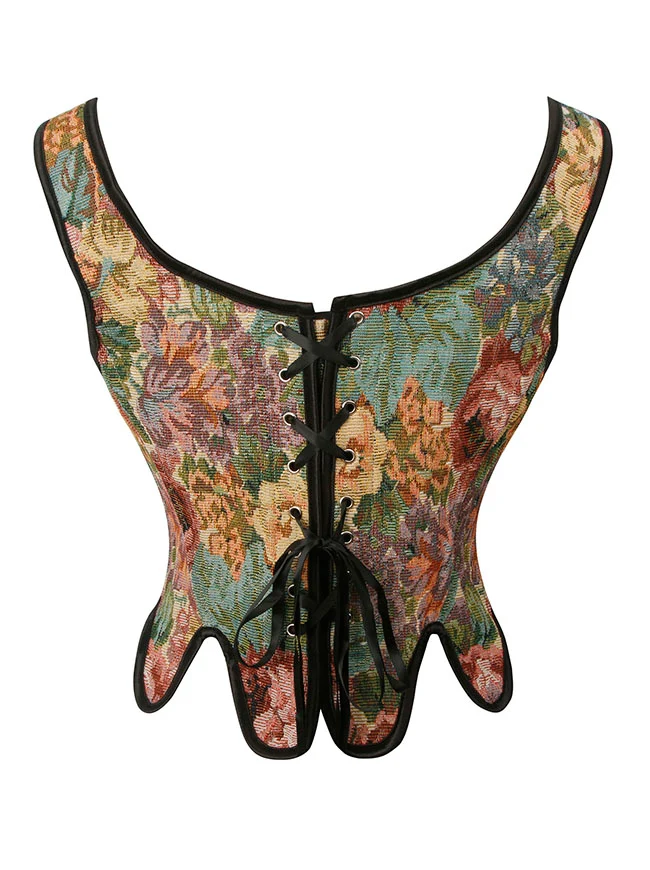 Renaissance Vintage Blumen Korsettweste mit Schnürung und Reißverschluss