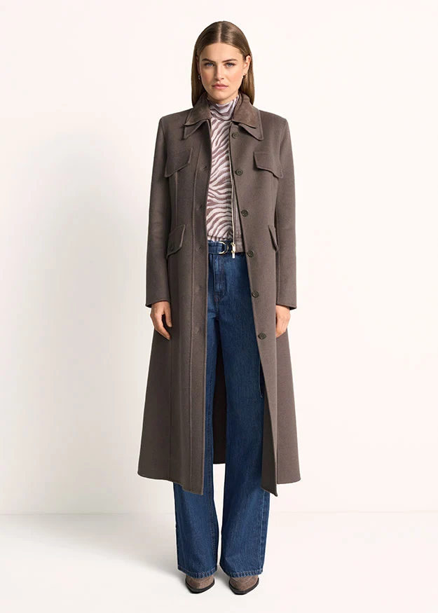 Manteau long en laine à poches à rabat