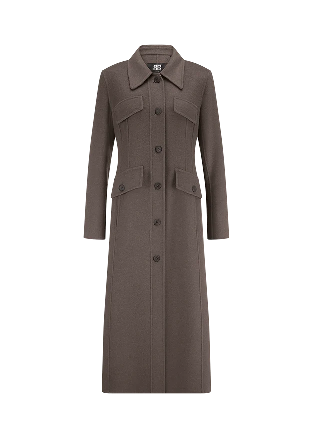 Manteau long en laine à poches à rabat