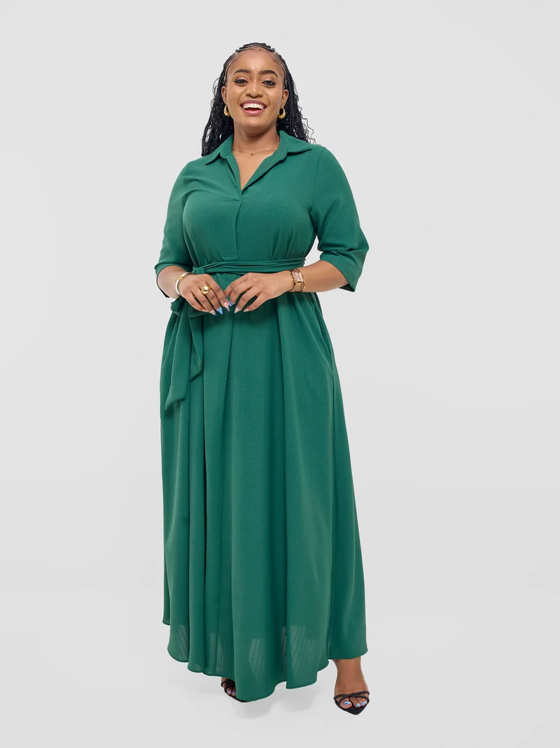 Vivo Yumi Maxi Shirt Dress in Crepe - Green
