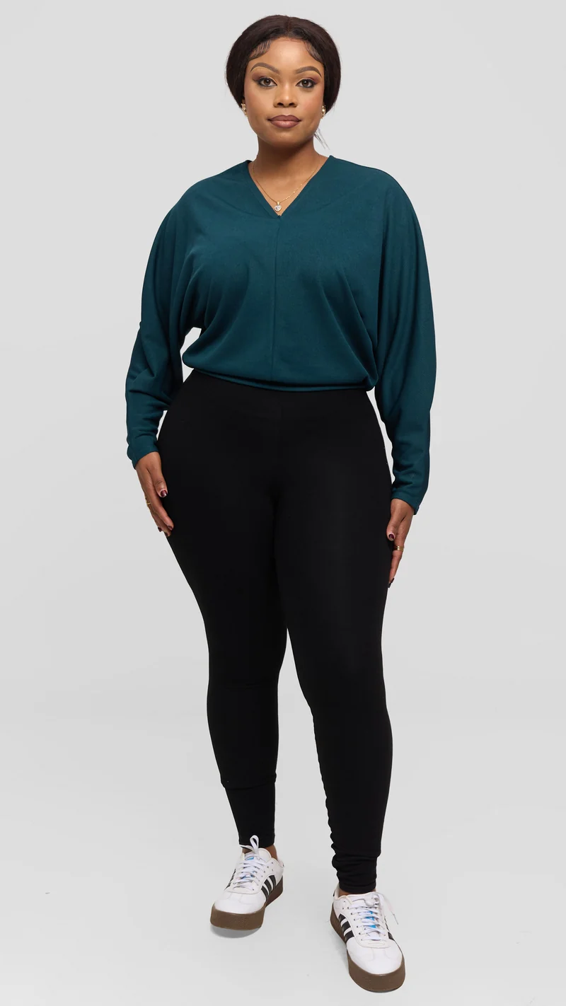 Vivo Tanda V-Neck Top in Stretch Rib - Dark Teal