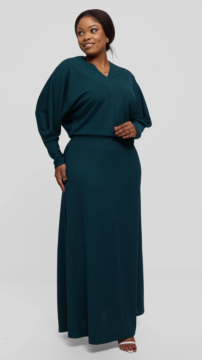 Vivo Tanda V-Neck Top in Stretch Rib - Dark Teal
