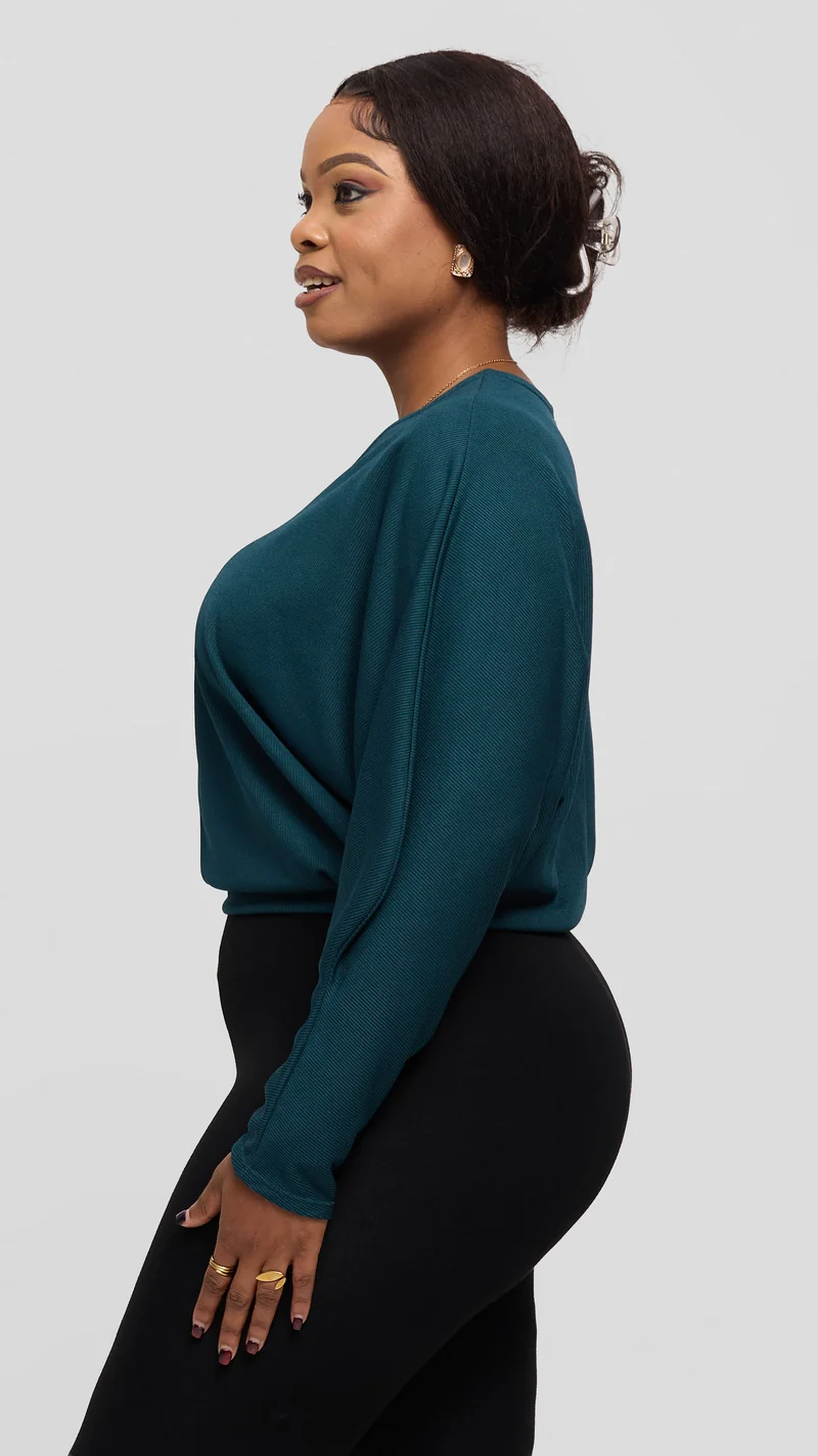 Vivo Tanda V-Neck Top in Stretch Rib - Dark Teal