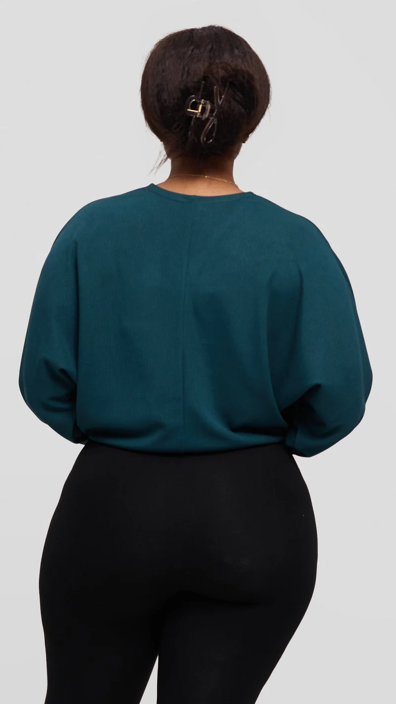 Vivo Tanda V-Neck Top in Stretch Rib - Dark Teal