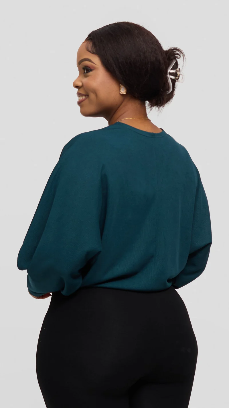 Vivo Tanda V-Neck Top in Stretch Rib - Dark Teal