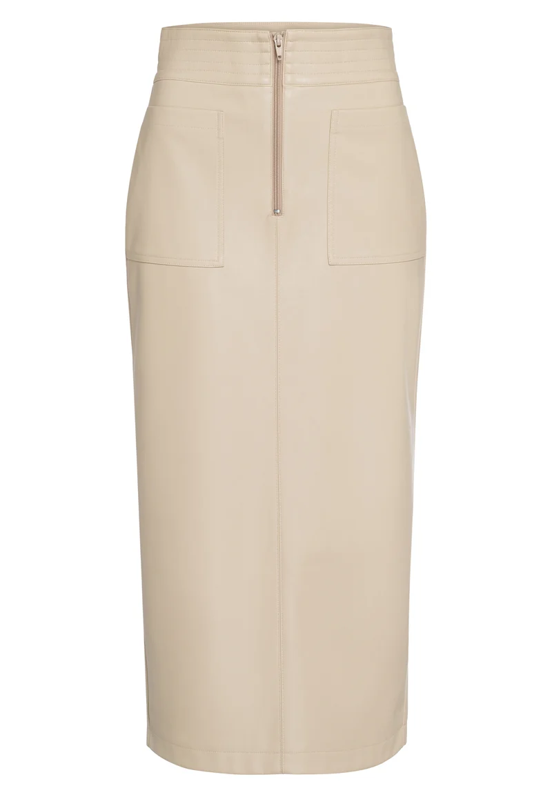 Jupe midi en faux cuir avec poches plaquées