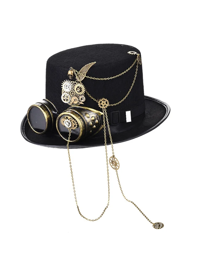 Steampunk Zylinder Schutzbrille Gears Chain Deluxe Kostümzubehör
