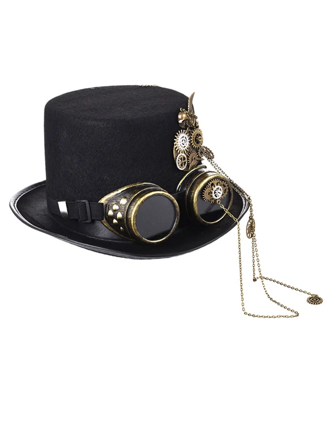 Steampunk Zylinder Schutzbrille Gears Chain Deluxe Kostümzubehör