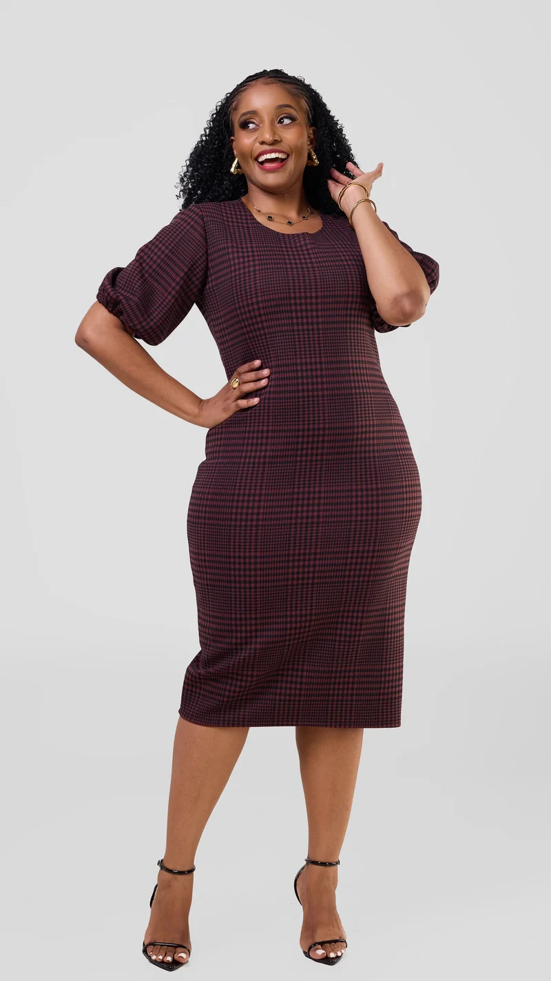 Lizola Asiro Bodycon Dress - Purple checked